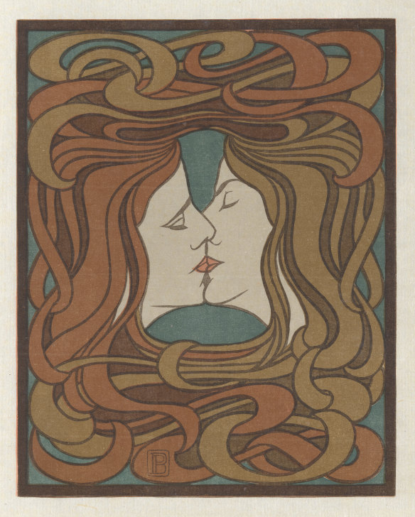 Peter Behrens, The kiss (Der Kuss),  1898, from Pan, vol. 4, no. 2, July–Sep. 1898. 