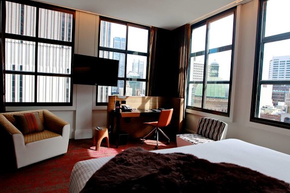 The newly developed Gowings building , which is now opening as a boutique hotel and bars/restaurants. Pic of one of the rooms.