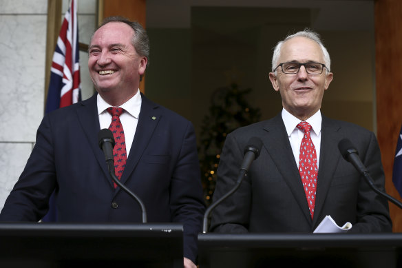 December 1, 2016: Barnaby Joyce and Malcolm Turnbull hold a joint press conference in the Prime Minister’s courtyard.