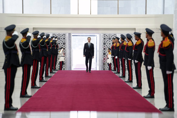 Syrian President Bashar Assad makes a grand entrance before his swearing in. 