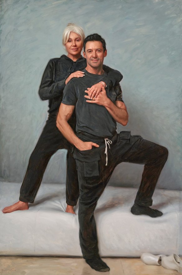 Archibald Prize 2022 finalist, Paul Newton 'Portrait of Hugh Jackman and Deborra-Lee Furness'. Oil on linen.