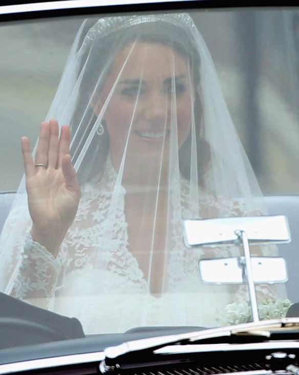 Kate Middleton arrives at Westminster Abbey for the Royal Wedding in London.