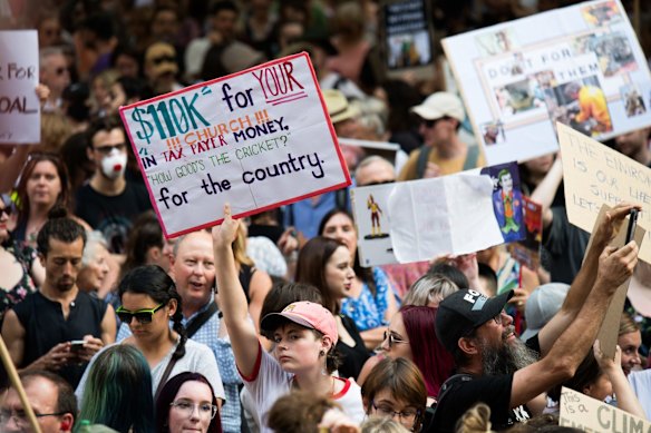 Climate protestors at the rally against Scott Morrison.