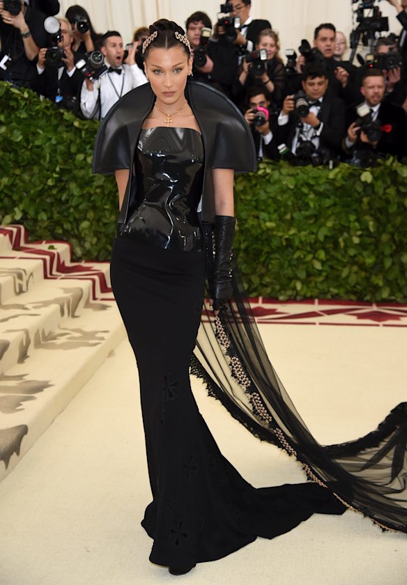 Bella Hadid attends The Metropolitan Museum of Art's Costume Institute benefit gala celebrating the opening of the Heavenly Bodies: Fashion and the Catholic Imagination exhibition on Monday, May 7, 2018, in New York. 