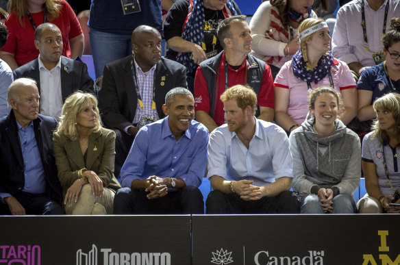 The Bidens and Obamas with Prince Harry at the Invictus Games in Toronto, Canada in 2017.