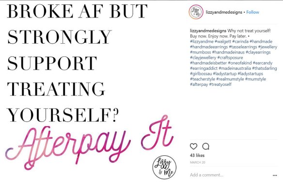 Advertisement stating that Afterpay is available when you have no money.