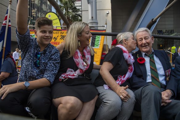 Oliver Castle, Erin Castle, Marilyn Cox and Lou Collet, Mice of Morsby Anzac Day March, Sydney.