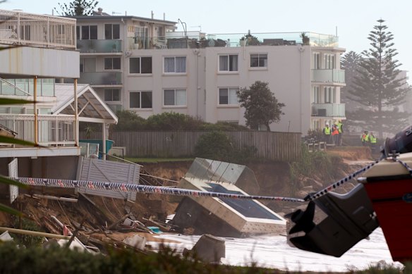 HIgh tide at Collaroy where people's properties have been damaged by the storm.