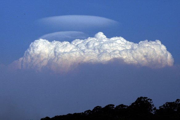 The formation of a Pyrocumulus cloud from the fire that tore through Dargan, west of Bell, in the Blue Mountains.