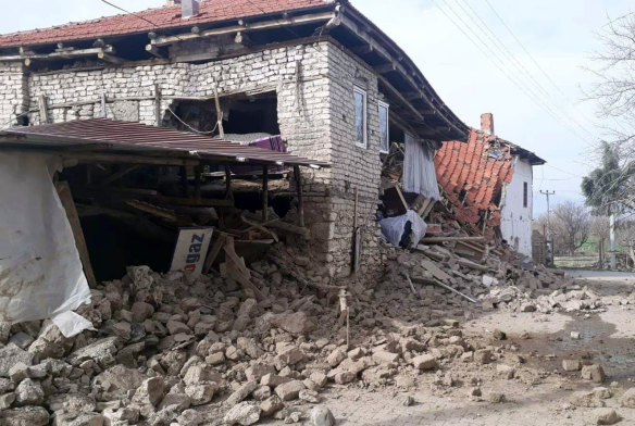 A damaged house in the town of Acipayam in Denizli province, southwestern Turkey, 