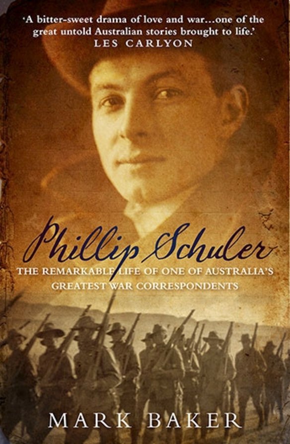 A partial view of the cover of Mark Baker's book on war correspondent Phillip Schuler.