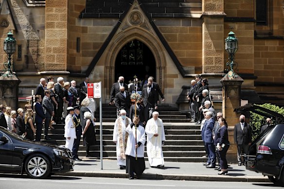 The casket leaves after State Funeral for the Honourable Susan Maree Ryan AO held at Saint Mary's Cathedral in Sydney.