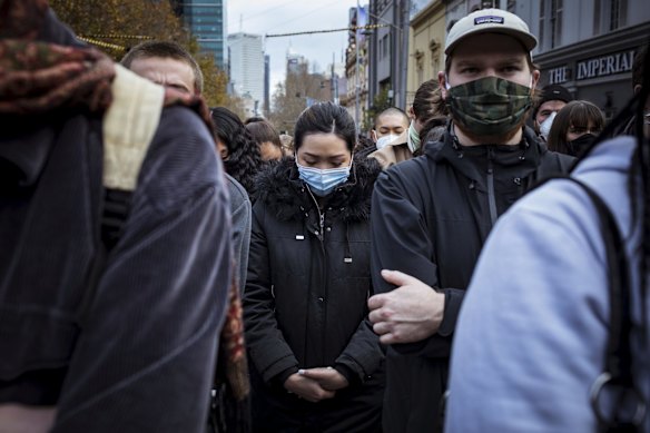 Silent prayer at Black Lives Matter rally Melbourne.