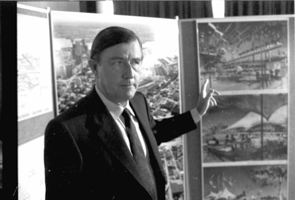 NSW Premier Neville Wran announced the multi million dollar Darling Harbour development in Sydney on 1 May 1984.