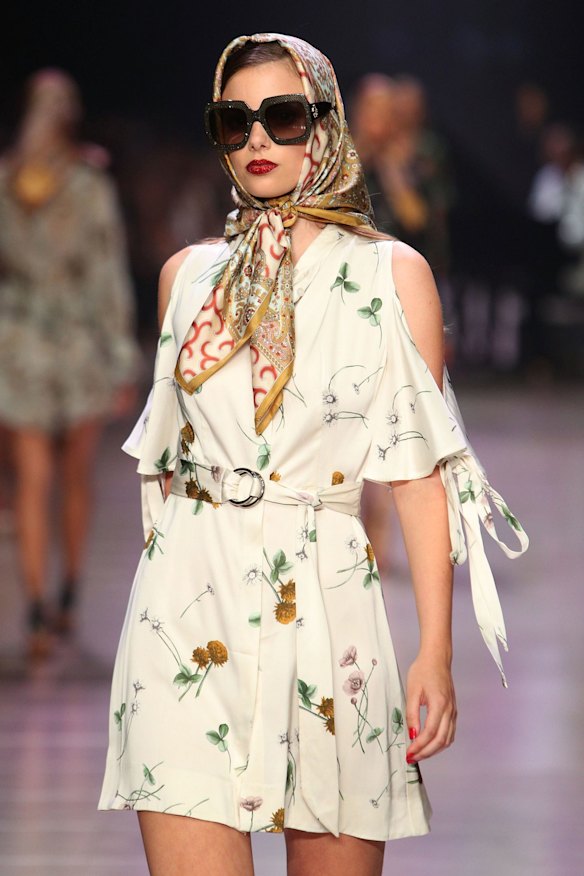 A model showcases a design during the David Jones Gala Runway Show.