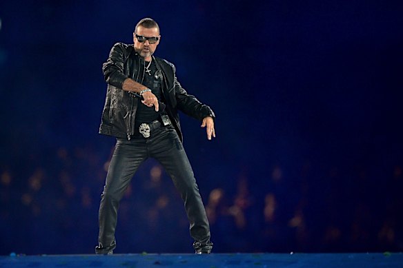George Michael performs during the Closing Ceremony on Day 16 of the London 2012 Olympic Games at Olympic Stadium .