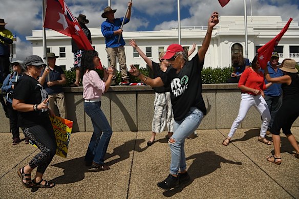 Part of the crowd at the Convoy to Canberra rally at Old Parliament House.