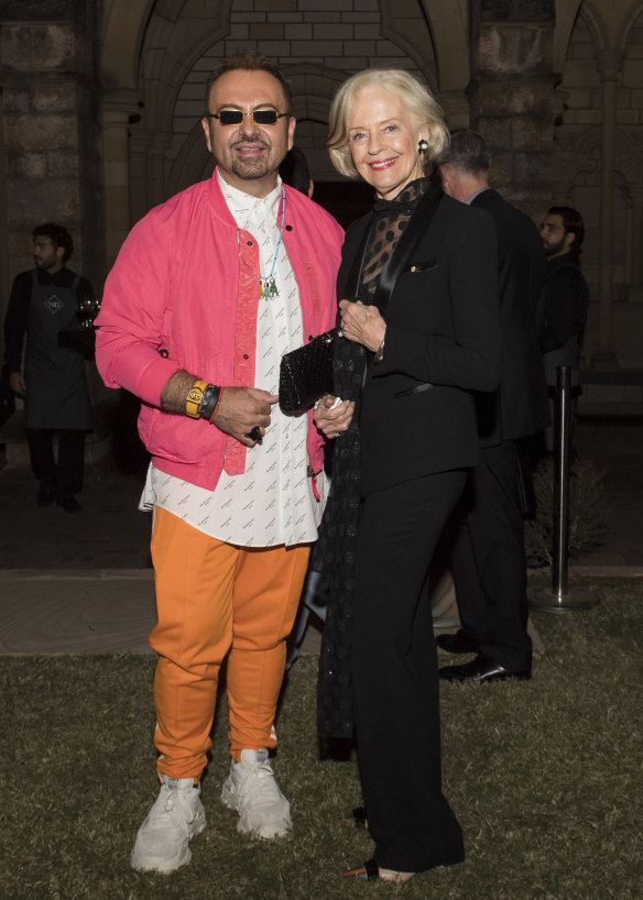Napoleon Perdis in his technicolour finery, with Dame Quentin Bryce in Brisbane on Tuesday.