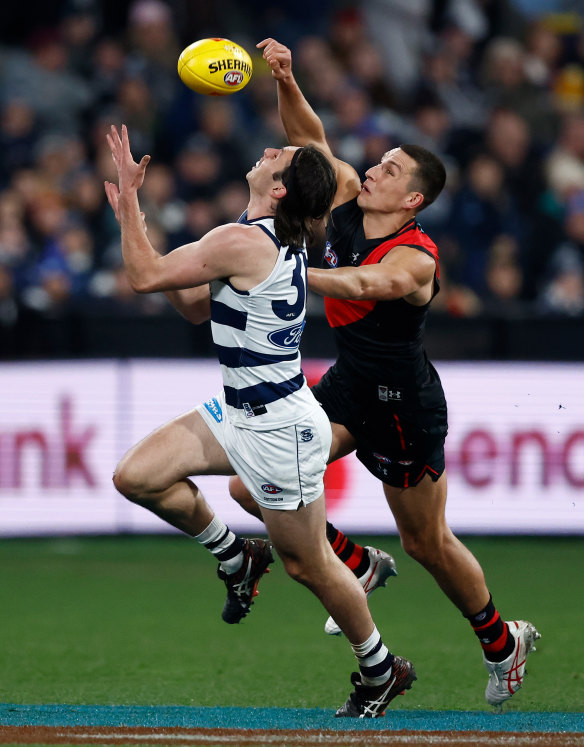 Jack Henry of the Cats and Sam Weideman of the Bombers.