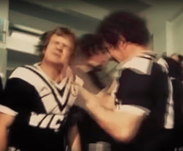 Tom Raudonikis getting his face slapped by a teammate before a game against Manly during the height of the Fibros v Silvertails.