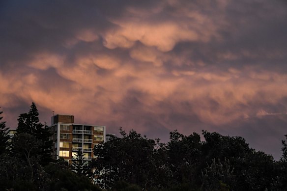 Mammatus clouds over Coogee.
