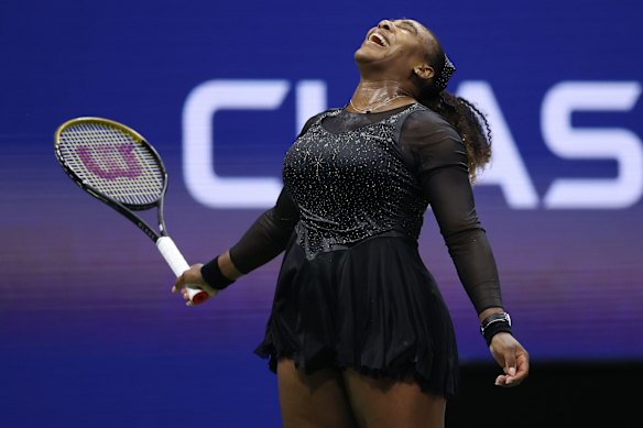 Serena Williams of the United States reacts in the third set against Ajla Tomlijanovic of Australia during their Women's Singles Third Round match on Day Five of the 2022 US Open.