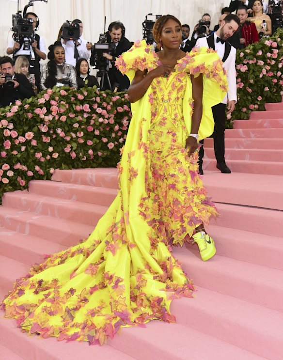 Serena Williams attends The Metropolitan Museum of Art's Costume Institute benefit gala celebrating the opening of the Camp: Notes on Fashion exhibition in Versace.