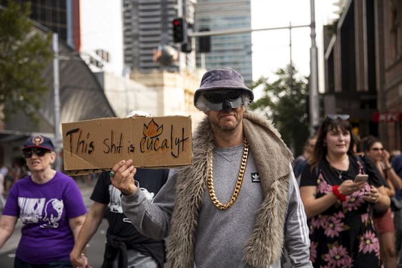 "This shit is eucalyt" says a man dressed as a koala.