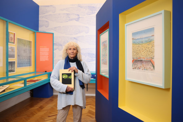 Peter Kingston’s sister Fairlie Kingston at The State Library of NSW exhibition.