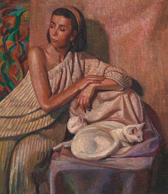 Cleopatra-via-Old Hollywood: Yvette Coppersmith’s Self-portrait with two cats.