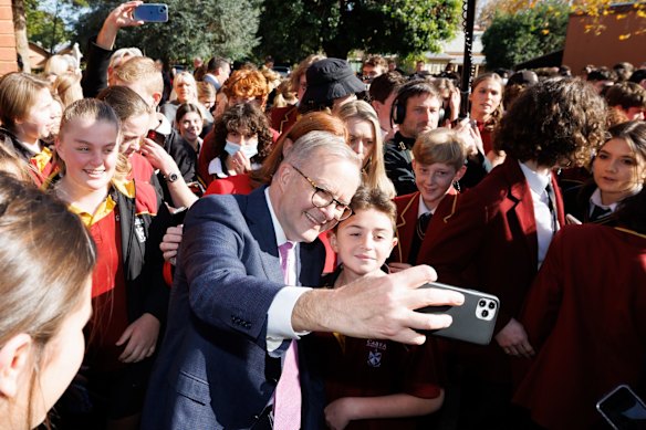 Opposition Leader Anthony Albanese during a visit to Cabra Dominican College in Adelaide, SA.