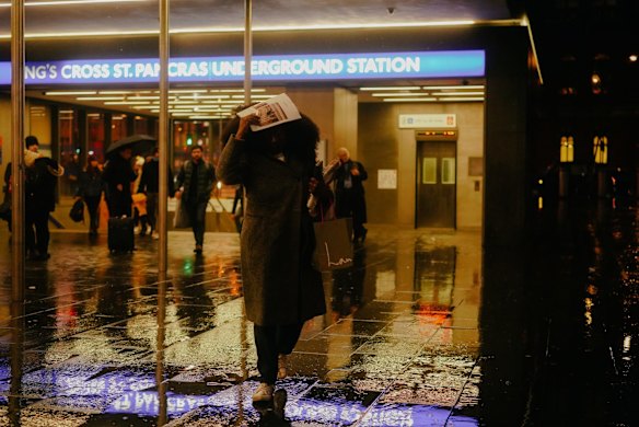 Rain and bad weather during the UK General Election 2019, London.
