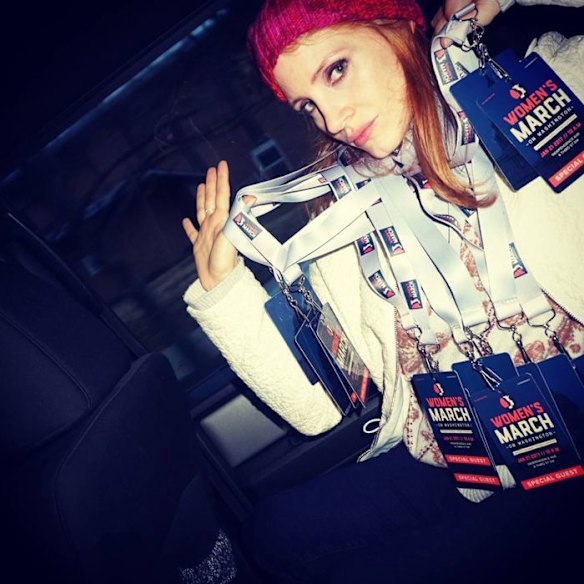 Jessica Chastain at a US women's march in January 2017, in a photo posted on her Instagram account.