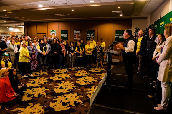 Nationals leader John Barilaro and candidate David Layzell after winning the seat of the Upper Hunter. 