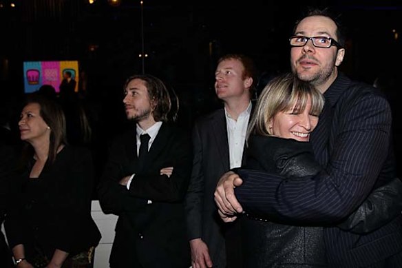 Chef of the Year Martin Benn from Sepia  hugs his wife Vicki Wid  moments after recieving the award at the 2011 Good Food Guide Awards. 