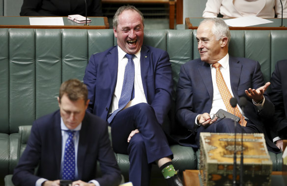 May 10, 2017: Barnaby Joyce and Malcolm Turnbull during a division in the House of Representatives.