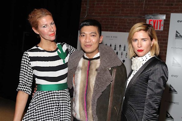 Heidi Middleton, blogger Bryan Boy and Sarah-Jane Clarke backstage at their Novateur collection show at NYFW 2014.