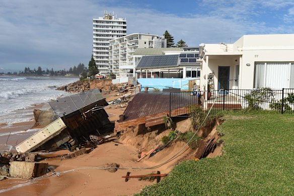 Damaged beachfront homes along Pittwater Road at Collaroy.