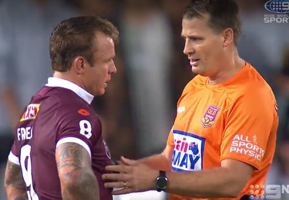 A Maroons trainer assesses Jake Friend.