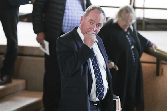 Nationals MP Barnaby Joyce departing after the state memorial service for former Prime Minister Bob Hawke.