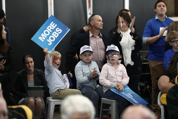 Very young Liberal supporters at a Liberal rally in Tasmania. 