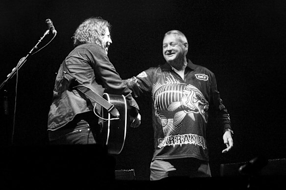 Webb on stage with Dave Grohl of Foo Fighters in Launceston in January.