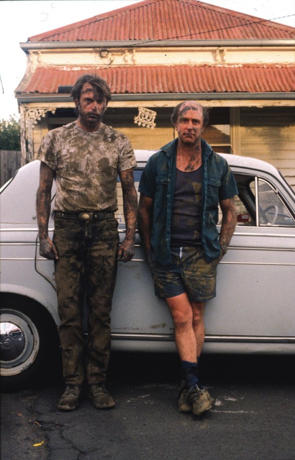 Clarke, right, as the grave digger Dave, with Sam Neill in 