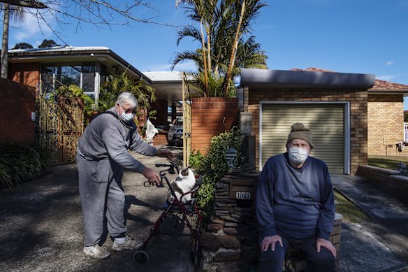 Bexley North resident Stephen Bingle checking on his neighbour Robert. Stephen needs to speak to his doctor before he gets a COVID-19 vaccinations as he has a blood clotting gene.
