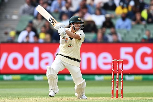 David Warner bats during Australia's first innings.
