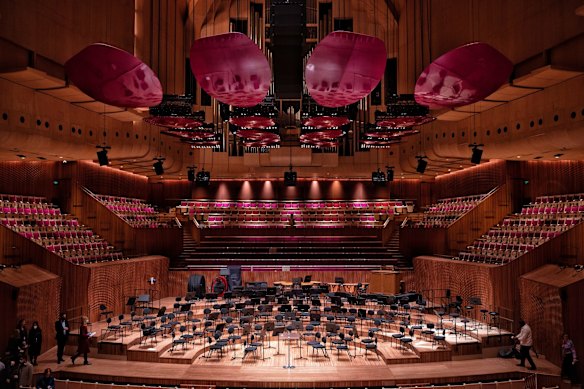 A general view of the recently completed refurbishment of the Sydney Opera House concert hall.