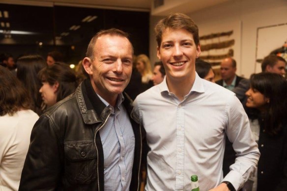 Former NSW Young Liberal president Alex Dore with Tony Abbott.