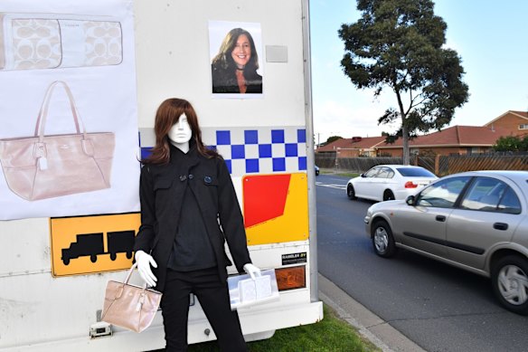 A police caravan set up in the search for missing woman Karen Ristevski. 