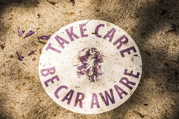 North Sydney Council has set up warnings for tourists to be aware of cars while they enjoy the jacarandas in Kirribilli.