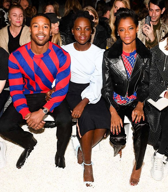 Michael B. Jordan, Lupita Nyong'o, Letitia Wright at the Calvin Klein showcase.